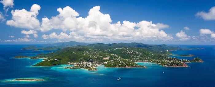 aerial shot of St. John in US Virgin Islands