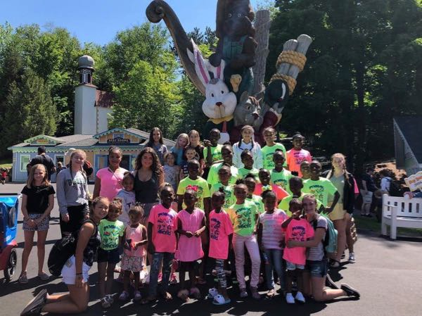 Girls from both dance groups at Story Land amusement park in New Hampshire.