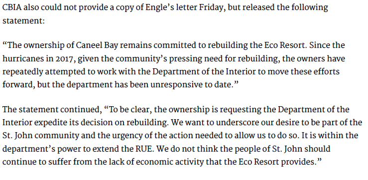 Statement from Engel to the VI Daily News, June 2019 