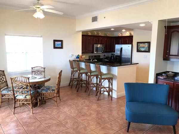 The dining and kitchen areas at the Ocean View unit 