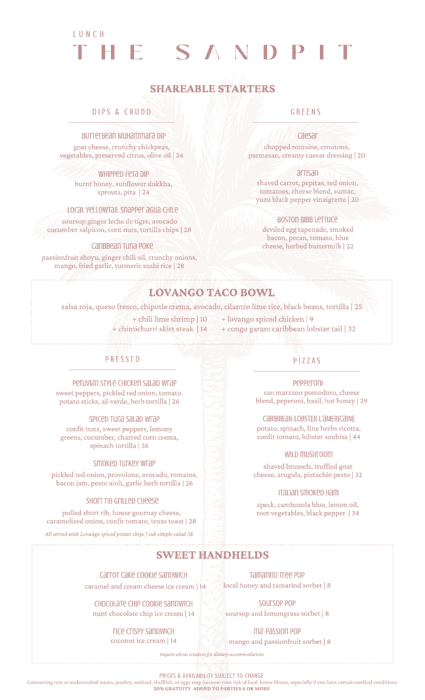 Lovango Resort Lunch Menu