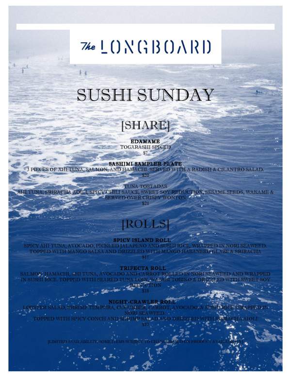 Longboard sushi menu