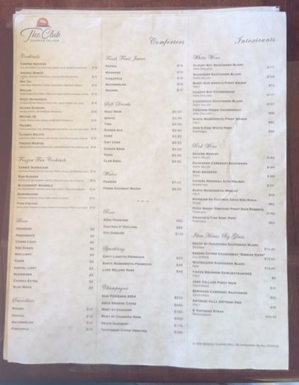 the club drink menu