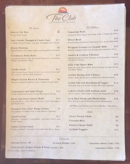 the club menu