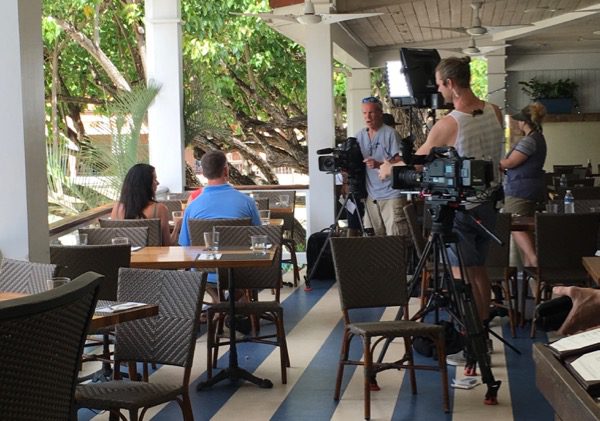 Chris and Shawna filming Caribbean Life at Waterfront Bistro back in February. 