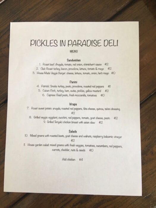 pickles menu