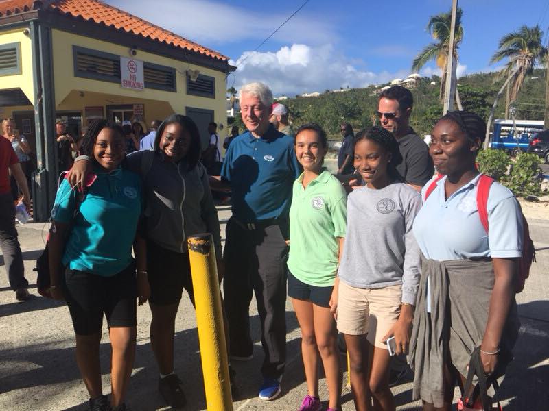 Several students from Gifft Hill School met former President Bill Clint in Cruz Bay Monday afternoon. 