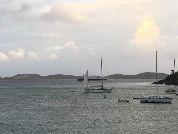 Seadream anchored off of Cruz Bay Sunday morning. 