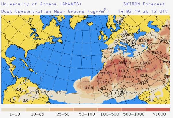 Wednesday's forecasted image of the dust (Feb. 20, 2019)
