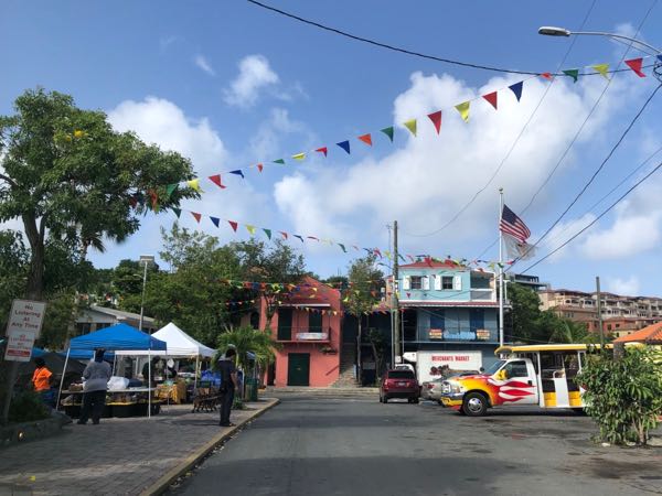 The 2019 Festival flags ar cup in Cruz Bay!
