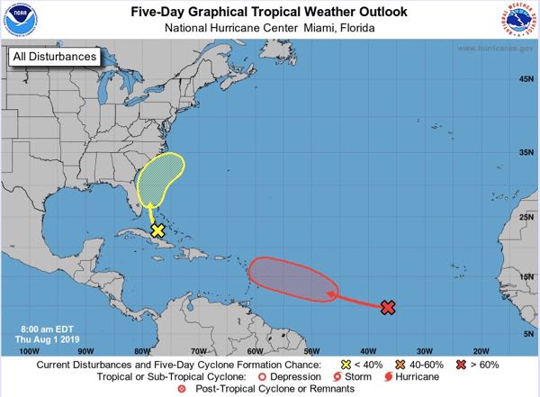 The five-day tropical outlook from the morning of August 1. 
