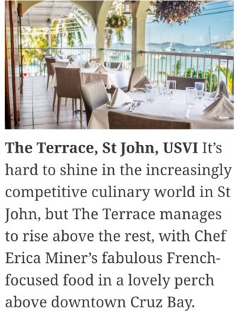 St. John Establishment Lands in "Top 50 Restaurants in the Caribbean" by Carib Journal 2